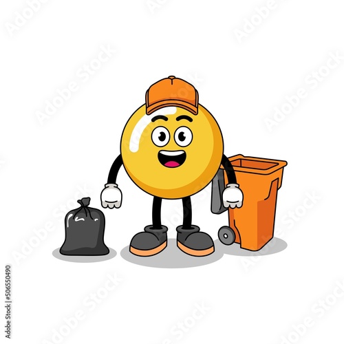Illustration of egg yolk cartoon as a garbage collector