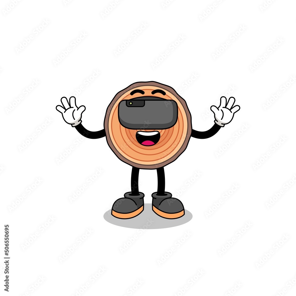Illustration of wood trunk with a vr headset Illustration of wood trunk with a vr headset