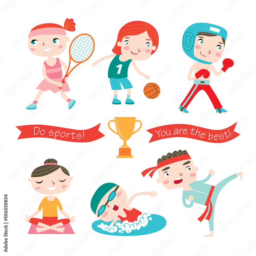 Children are doing different sports. Vector collection isolated on a white background. Children are doing different sports. Vector collection isolated on a white background.