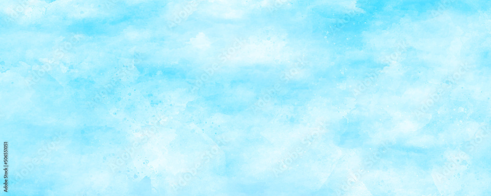 Light sky blue shades watercolor background. Aquarelle paint paper textured canvas for design with the sunlight passing, creating a miraculous abstract shape, vector illustrator.