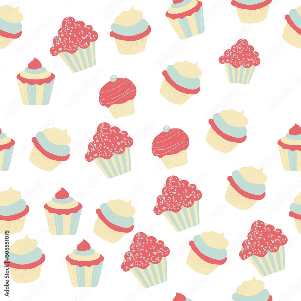 Vector seamless pattern with candies. Sweet candy and cookie holiday background for birthday party. Girls backdrop
