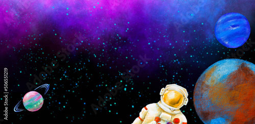 astronaut spacesuit universe artistic sketh illustration painting style photo