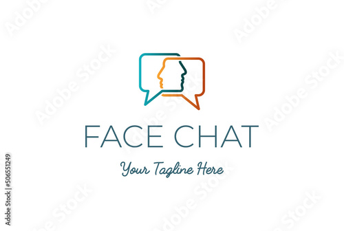 Square Chat Speech Bubble Face for Comment Communication Podcast Logo Design Vector