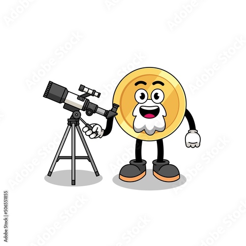 Illustration of turkish lira mascot as an astronomer