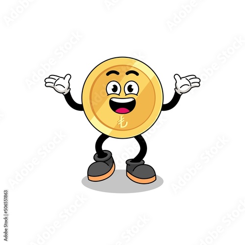 turkish lira cartoon searching with happy gesture