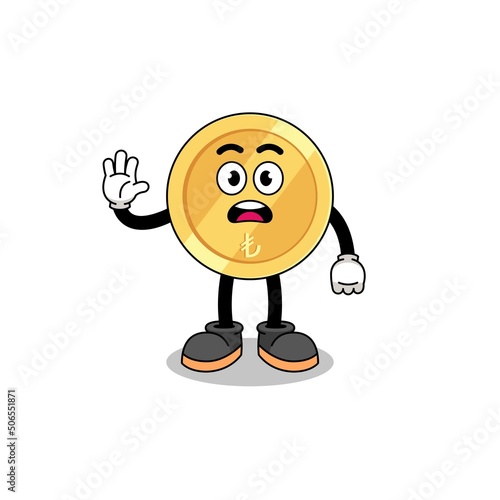 turkish lira cartoon illustration doing stop hand