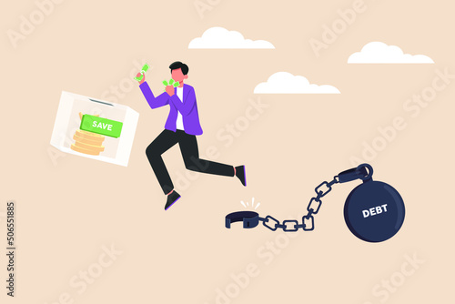 Happy Businessman is free from debt and can make money. Risk Management. Flat vector illustration isolated.