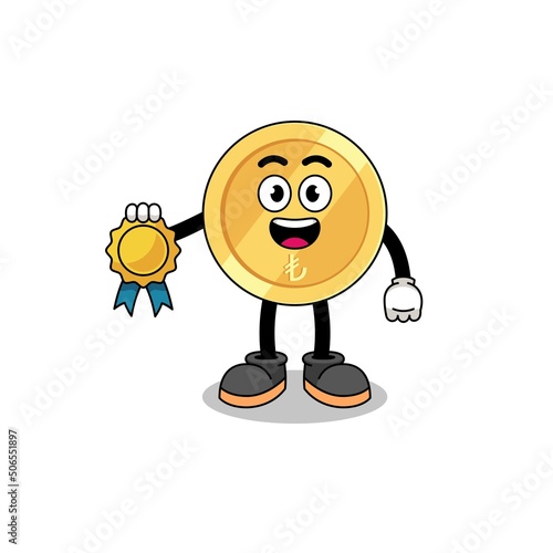 turkish lira cartoon illustration with satisfaction guaranteed medal