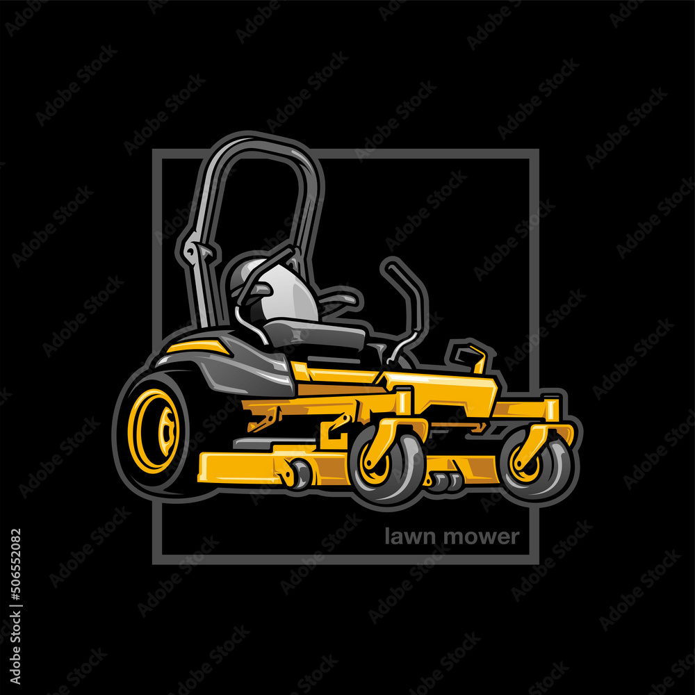 lawn mower illustration vector in black background - obrazy, fototapety, plakaty 