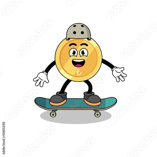 turkish lira mascot playing a skateboard