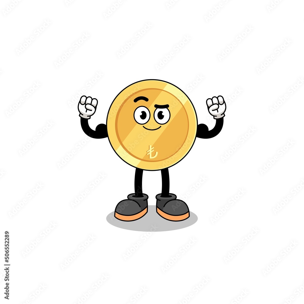 Mascot cartoon of turkish lira posing with muscle Mascot cartoon of turkish lira posing with muscle