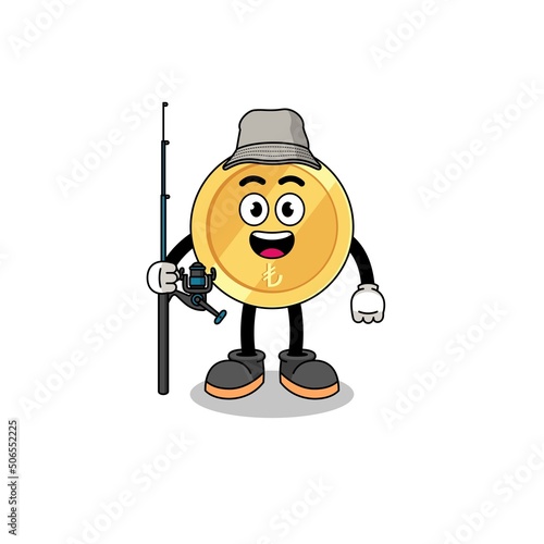 Mascot Illustration of turkish lira fisherman