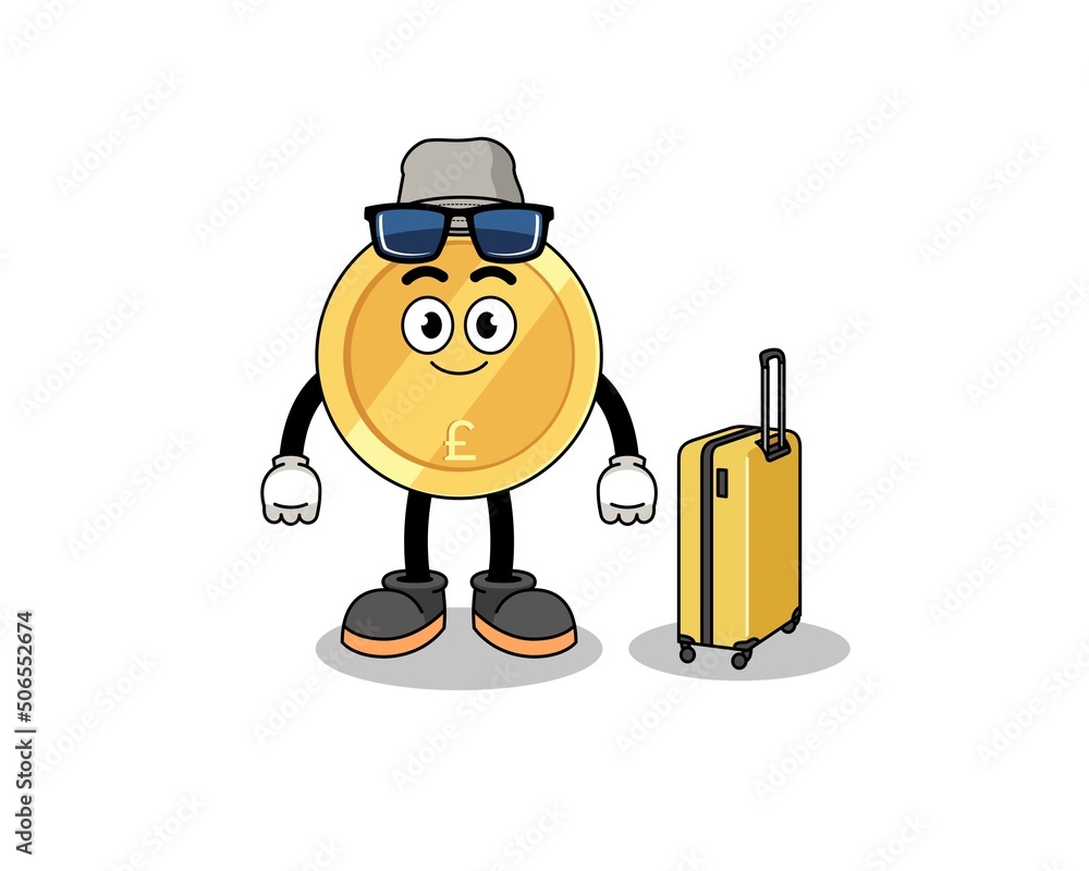 pound sterling mascot doing vacation