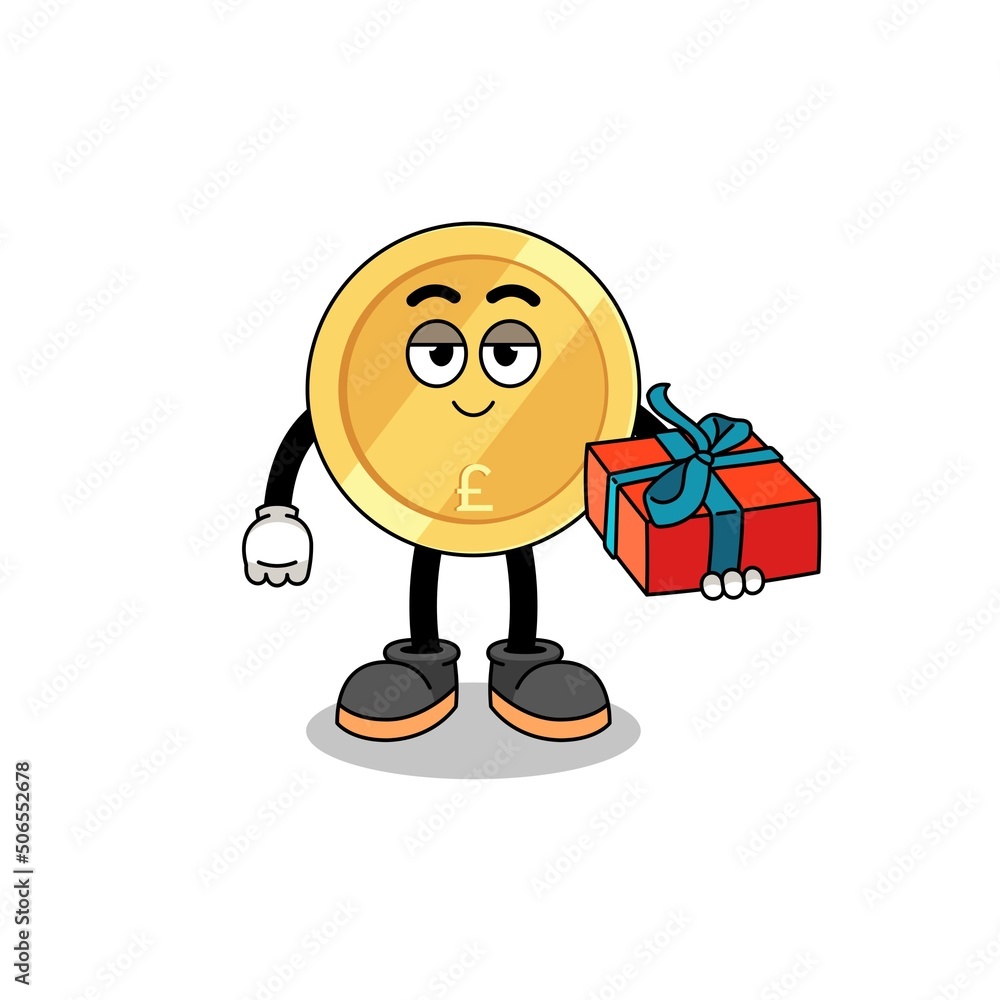 pound sterling mascot illustration giving a gift pound sterling mascot illustration giving a gift