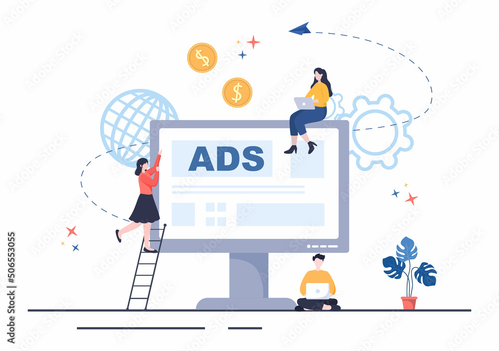 Advertising or ADS Vector Illustration for Mobile Social Media, Campaign, Business Promotion, Brand and Digital Marketing in Flat Cartoon Style Advertising or ADS Vector Illustration for Mobile Social Media, Campaign, Business Promotion, Brand and Digital Marketing in Flat Cartoon Style