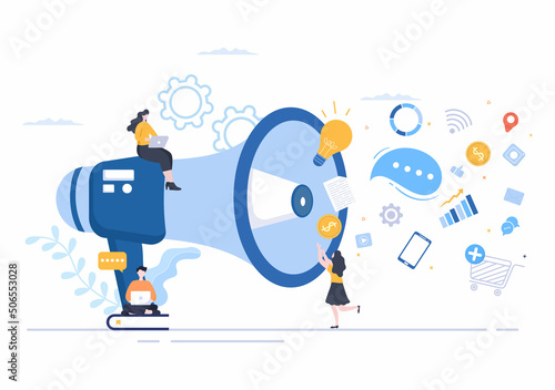 Advertising or ADS Vector Illustration for Mobile Social Media, Campaign, Business Promotion, Brand and Digital Marketing in Flat Cartoon Style
