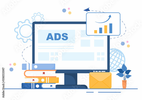 Advertising or ADS Vector Illustration for Mobile Social Media, Campaign, Business Promotion, Brand and Digital Marketing in Flat Cartoon Style