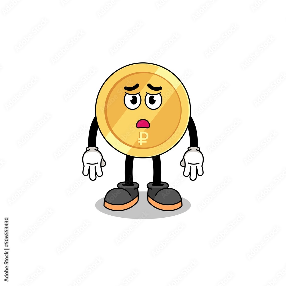 russian ruble cartoon illustration with sad face russian ruble cartoon illustration with sad face