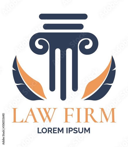 Law firm logotype, pillar and feathers emblem