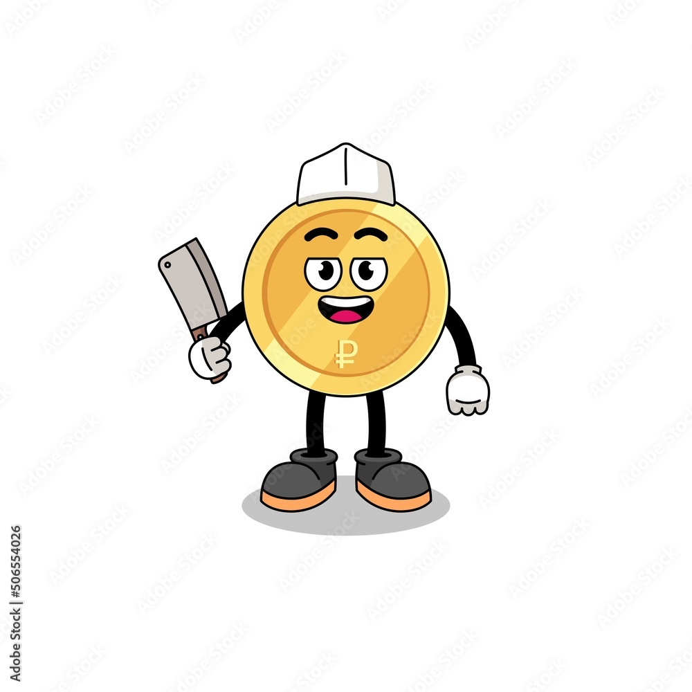 Mascot of russian ruble as a butcher Mascot of russian ruble as a butcher