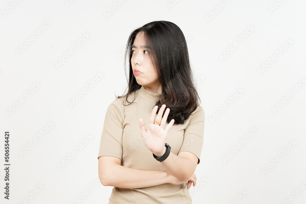 Stop or Rejection Hand Gesture Of Beautiful Asian Woman Isolated On White Background Stop or Rejection Hand Gesture Of Beautiful Asian Woman Isolated On White Background