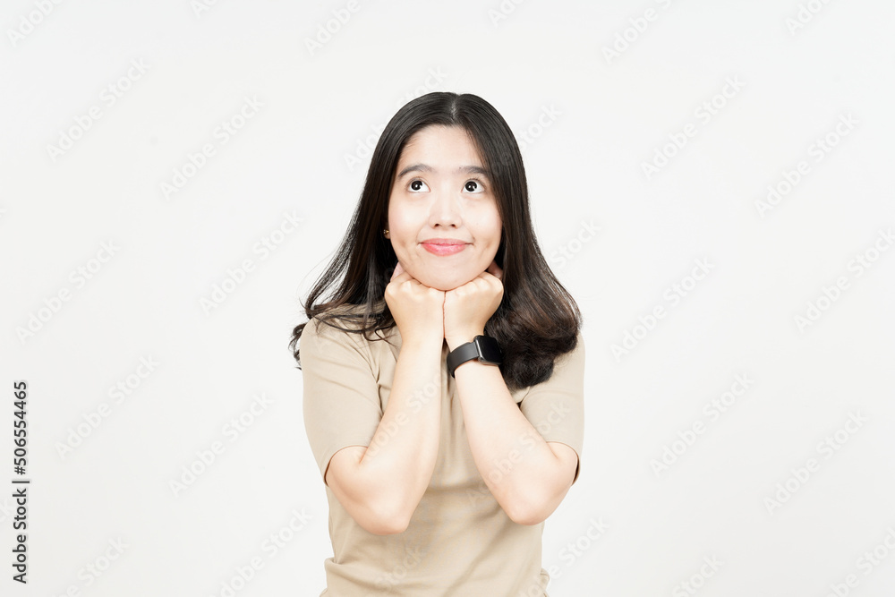 Thinking and Look away and Of Beautiful Asian Woman Isolated On White Background