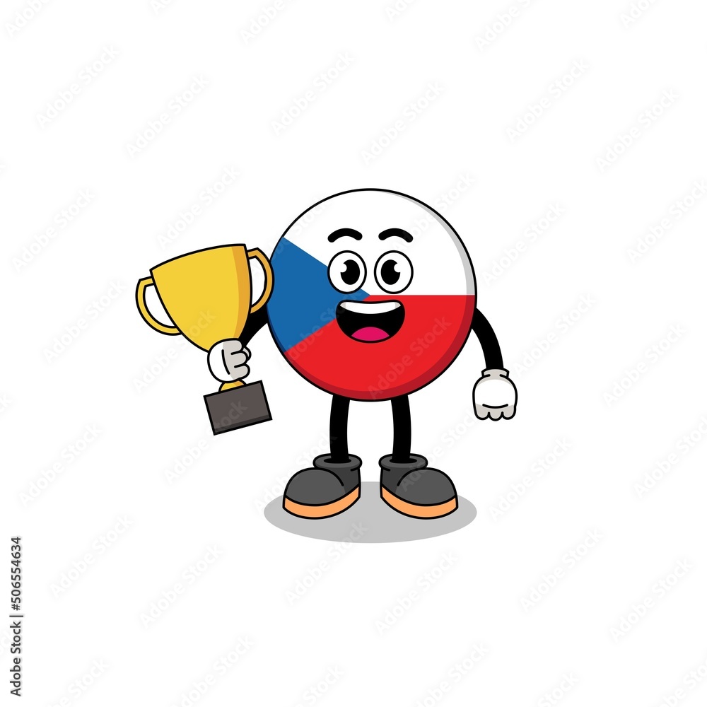 Cartoon mascot of czech republic holding a trophy