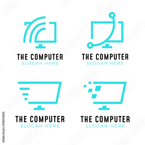 Computer monitor logo collection with technology concept for internet symbol