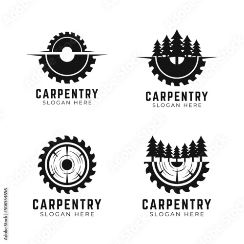 Carpentry logo collection with sawmill and wood concept for woodworking symbol