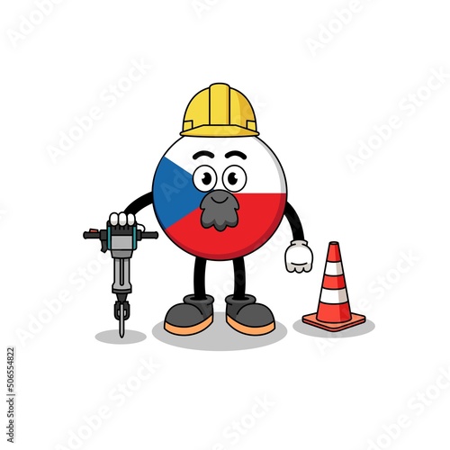 Character cartoon of czech republic working on road construction