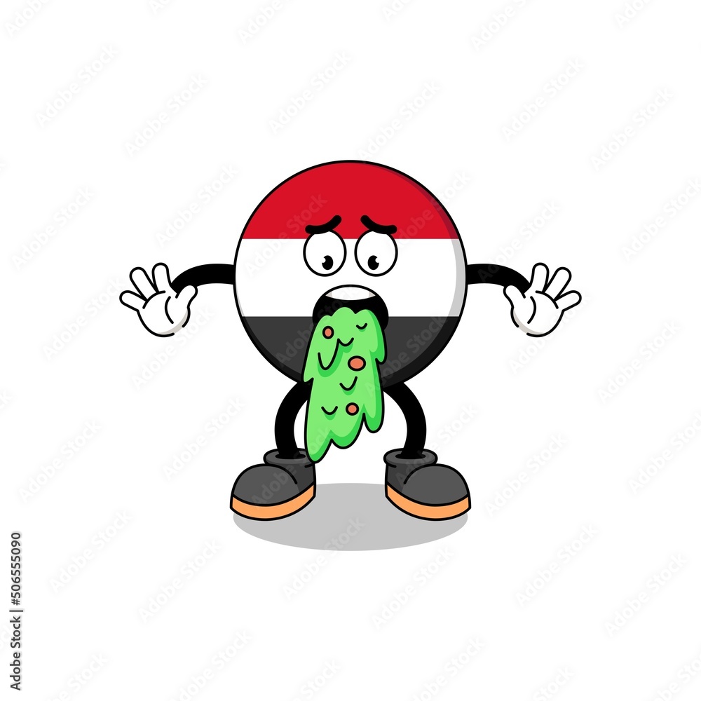 yemen flag mascot cartoon vomiting