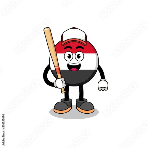 Photography yemen flag mascot cartoon as a baseball player
