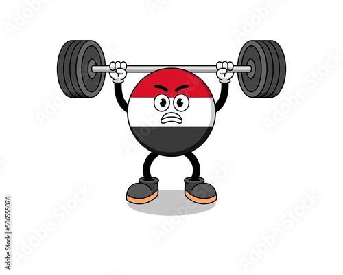 yemen flag mascot cartoon lifting a barbell