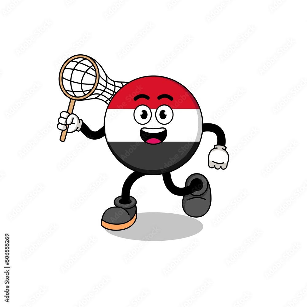 Cartoon of yemen flag catching a butterfly