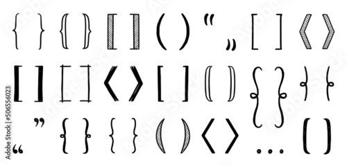 Hand drawn bracket, parenthesis element. Doodle sketch bracket for text, qoute decoration. Line, curly parenthesis shape. Vector illustration. photo