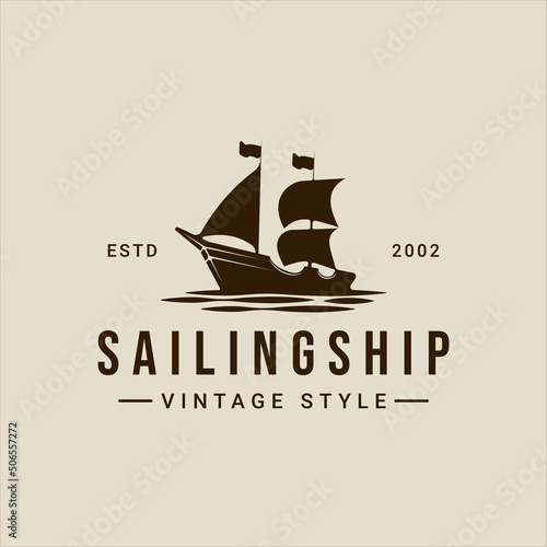 sailing ship logo vintage vector illustration template icon graphic design. retro marine boat sign or symbol for print t-shirt concept travel business