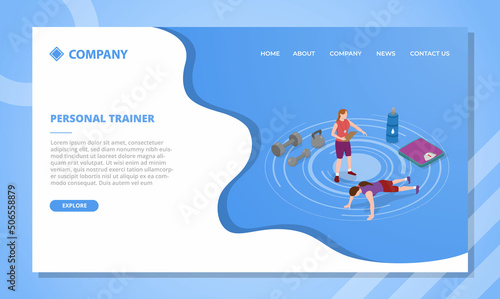 pt personal trainer concept for website template or landing homepage with isometric style