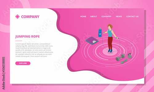 skipping rope or jump rope concept for website template or landing homepage with isometric style