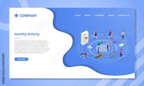 healthy lifestyle people concept for website template or landing homepage with isometric style