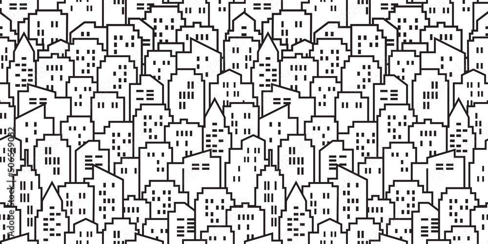 Cityscape buildings outline seamless pattern illustration vector