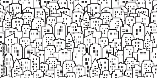 Cityscape buildings outline seamless pattern illustration vector