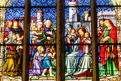 Stained glass window in St. Peter's Cathedral, Geneva, Switzerland