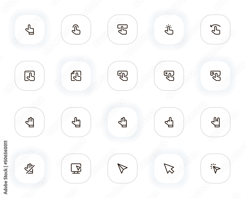 Cursors and select hands line icons set. Computer mouse pointer, arrows, click, confirm, cancel. Vector outline pictograms for web and ui, ux mobile app design. Editable Stroke. 24x24 Pixel Perfect. Cursors and select hands line icons set. Computer mouse pointer, arrows, click, confirm, cancel. Vector outline pictograms for web and ui, ux mobile app design. Editable Stroke. 24x24 Pixel Perfect.