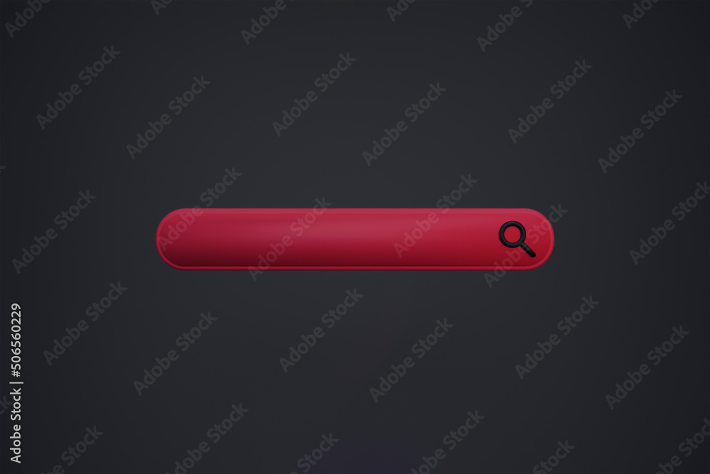 Minimal 3D red search in empty search bar on black background. 3d rendering illustration. Minimal 3D red search in empty search bar on black background. 3d rendering illustration.