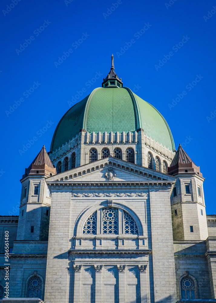  View on the dome of St Joseph Oratory in Mont Royal on a clear fall day