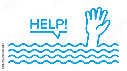Drown - Person drowning and asking for help vector illustration.