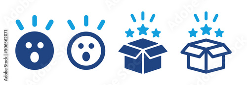 Surprise icon set. Shocked face symbol. Surprised box icon vector illustration.
