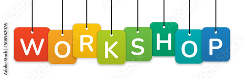 Workshop - Workshop word on colorful hanging tag vector illustration.