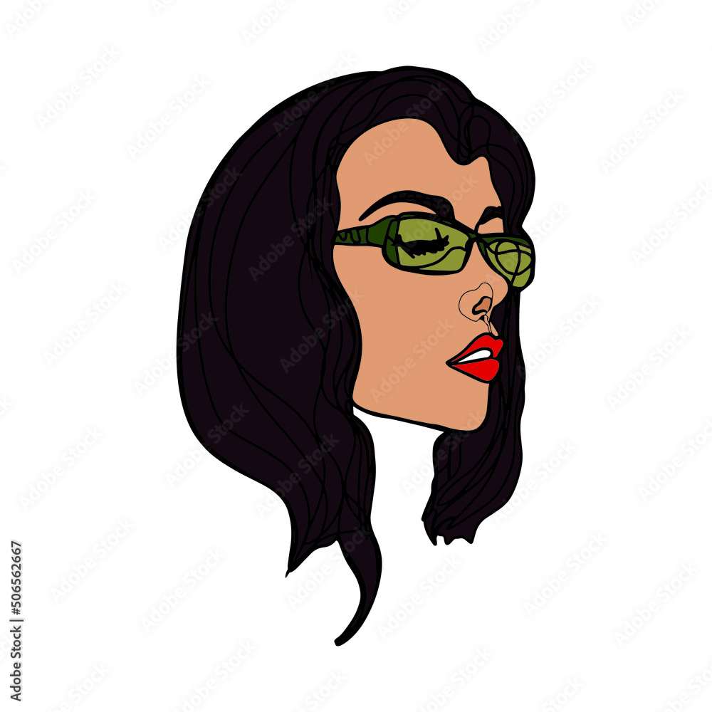 Isolated vector illustration of a cute girl. Young woman as a print, blank for designers, logo, label, sticker Isolated vector illustration of a cute girl. Young woman as a print, blank for designers, logo, label, sticker
