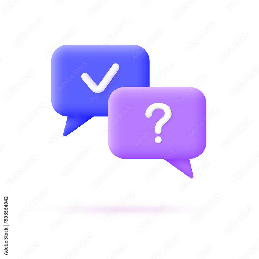 Check mark and question icon. 3d vector illustration. Check mark and question icon. 3d vector illustration.